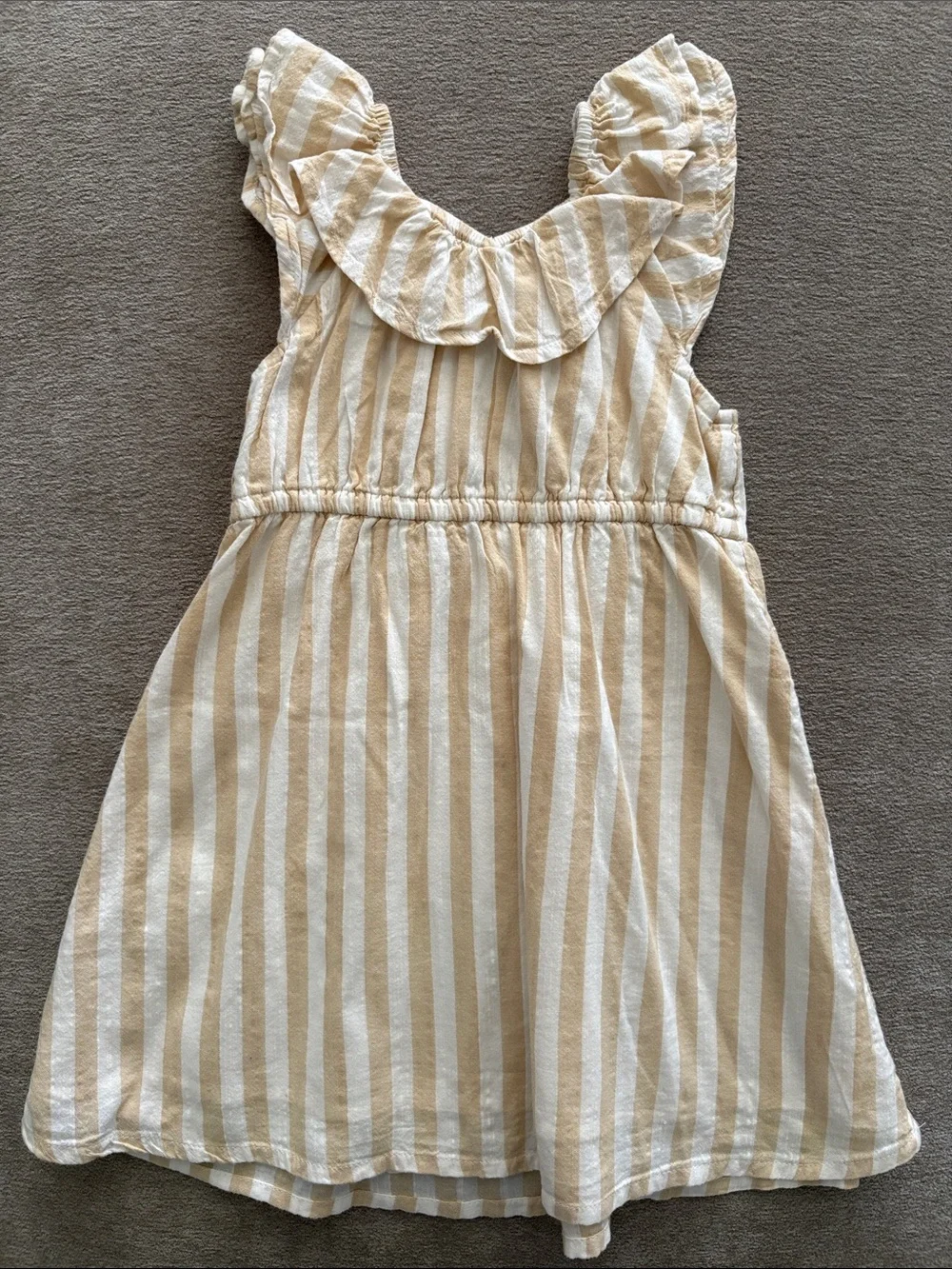 Old Navy Toddler Girl Tan & White Striped Ruffle Collar Dress